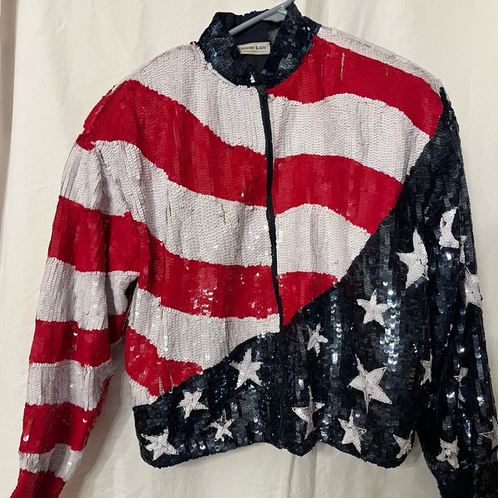 Accessory Lady Patriotic, Vintage, Sequined Bomber Jacket Size M